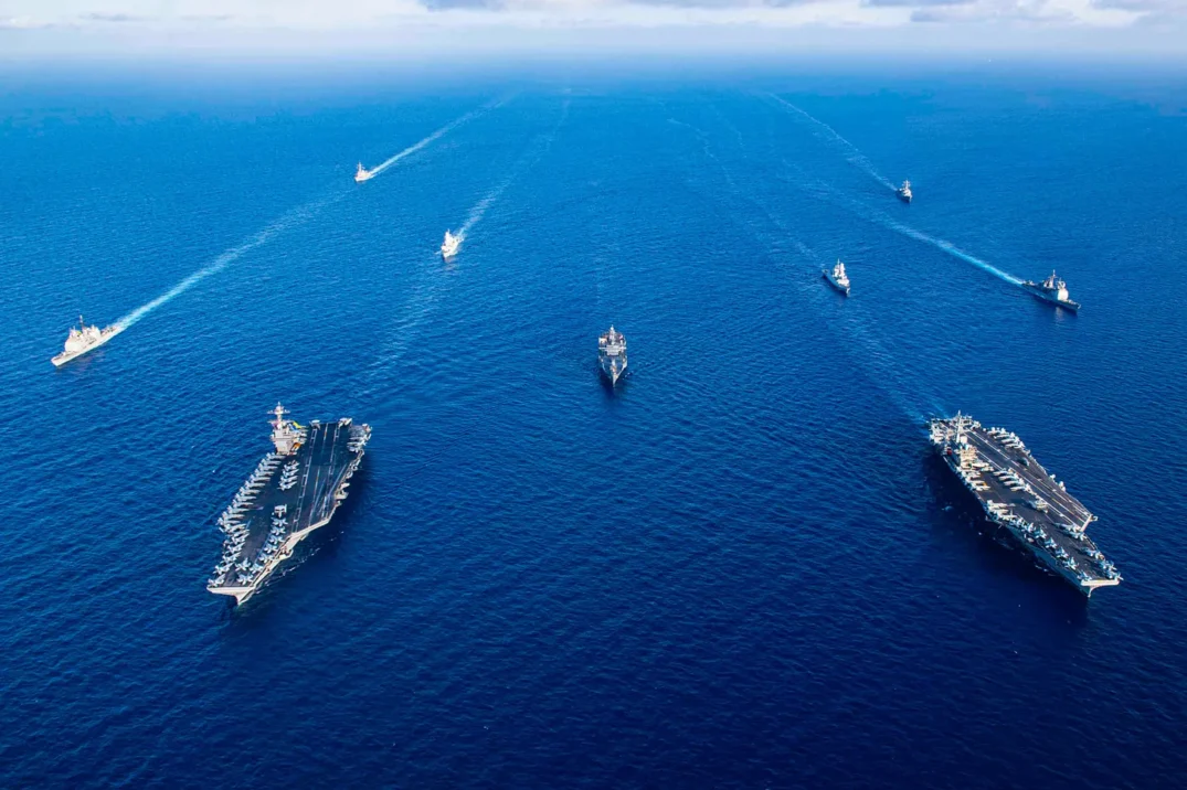 USS Dwight D. Eisenhower, USS Gerald R. Ford and ships sail in formation in Mediterranean Sea, November 3, 2023. (U.S. Navy via X/Twitter)