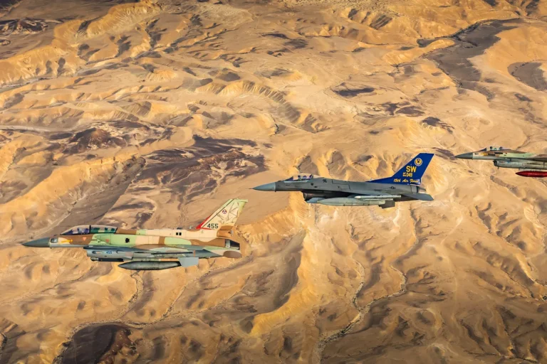 U.S. and Israeli fighter jets fly together during Exercise Desert Falcon in Israel, Jan. 16, 2022 U.S. and Israeli fighter jets fly together during Exercise Desert Falcon in Israel, Jan. 16, 2022