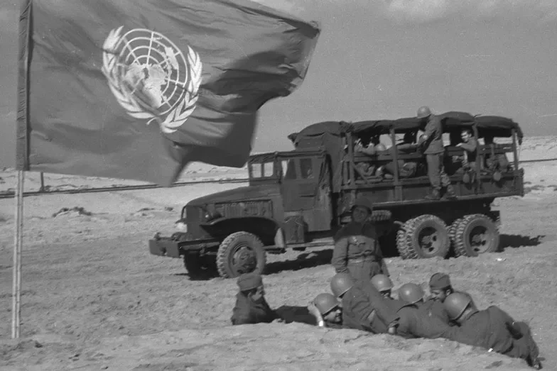 United Nations Emergency Force soldiers resting in Sinai during the 1956 Suez Crisis. jpeg United Nations Emergency Force soldiers resting in Sinai during the 1956 Suez Crisis. jpeg