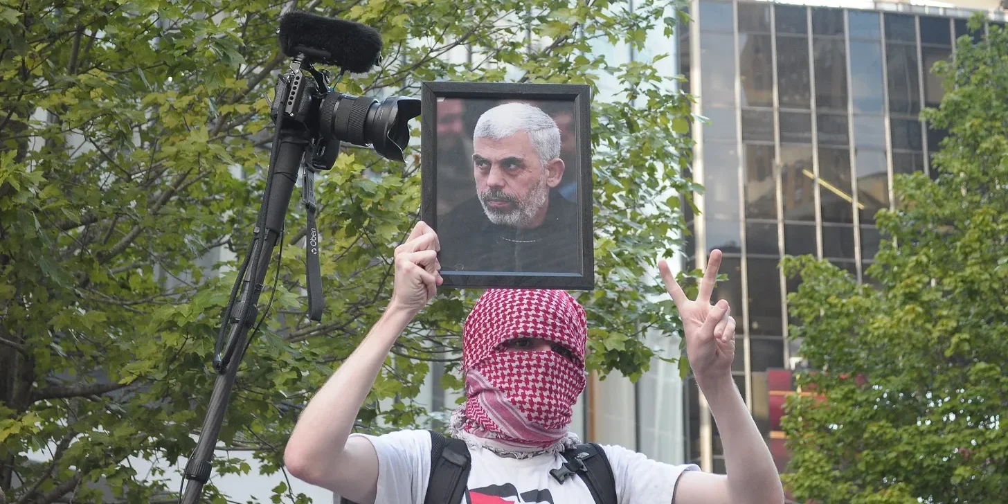 A pro Palestine demonstrator holds up a photo of Yahya Sinwar during a rally in New York City, July 2024 Sipa via AP images A pro Palestine demonstrator holds up a photo of Yahya Sinwar during a rally in New York City, July 2024 Sipa via AP images